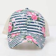 Criss Cross Ponytail Hat - Floral and stripes