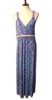 Cable & Gauge Women's XL Blue and White Heathered Sleeveless Maxi Dress