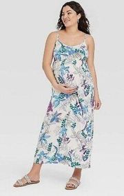 Isabel Maternity Floral Tie Back Maxi Dress White Blue Purple XS