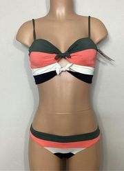 New…BECCA stripe color block bikini set. Retails $146. Medium