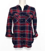 NWT Navy Blue Red Plaid Collar Button Up Shirt Top