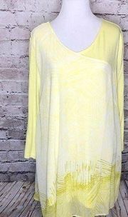 H by Halston Chartreuse Abstract Mixed‎ Media Tunic