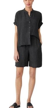 NEW Eileen Fisher Puckered Organic Linen Shorts Black and Gray Size S