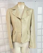 Akris Punto champagne gold woven collared hook and eye closure blazer size 8