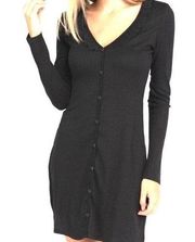 Le Lis V-Neck Ribbed Long Sleeve Sheath Mini Dress Black Size Medium NWT