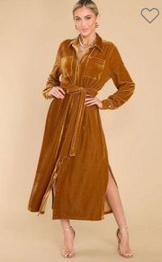 AURA Just Watch Honey Midi Shirt Dress Tie Waist Gold M NEW