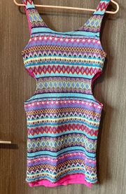 Mags & Pye Colorful Vintage Bodycon Dress With Side Cut Outs 