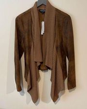 Context Women's Sweater Jacket Open Fron Shawl Drape Distressed Natural Small