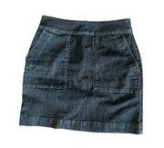 LOFT Womens A Line Denim‎ Mini Skirt Size 2P Dark Wash Blue Back Zip Pockets NWT