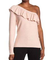 Rebecca Minkoff Stacey Ruffle Popover Knit One-shoulder Sweater Pale Pink Md