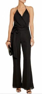 Haute Hippie Black Wrap Silk Wide Leg Halter Jumpsuit Size XS