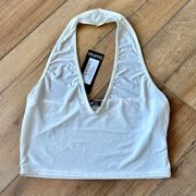Boohoo Tank Top 4 Small White Crop Halter Sleeveless Summer Womens Shirt