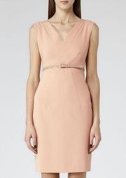 Reiss Ester V Neck Sleeveless Pencil Dress Blush Pink Sleeveless Women's Size 8