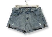 Weworewhat Womens Jean Shorts Blue Denim Whiskered Cuffed Distressed 24 New