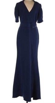 NWT Badgley Mischka Dark Blue Belted Maxi Cocktail Dress Size 6 originally $750