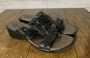 Clarks Bendables Women 9 Leather Comfort Sandals Slides Wedge Heel Black 2inheel