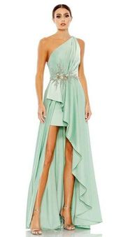 Mac Duggal 11262 Sage Embellished One Shoulder Asymmetrical Gown Size 14 New