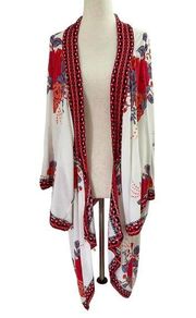 Flying Tomato White Red Floral Kimono Cover Up Long Top Size M/L | 40-13