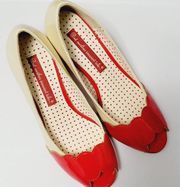 BAIT red and cream patent scalloped pinup heels size 6