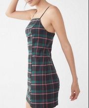 Urban Outfitters  Green and Pink Plaid Square Neckline Mini Dress Size Small