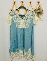 Rayon Blue Lace Boho Tunic Dress M