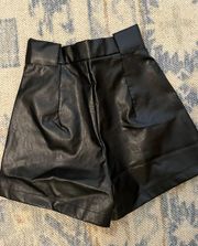 Black Leather Crocodile Pleated Shorts 