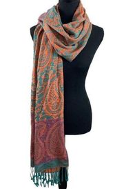 Pashmina Paisley Print Silk Scarf OS