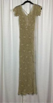 Andi Bagus Beige Crochet Knit Maxi Dress Coverup Sz.S