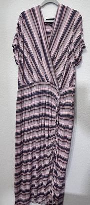 Lane Bryant Ruched Side-Split Midi Maxi Dress Plus Size 26/28 Faux-wrap NWOT