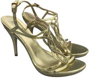 gold rhinestone party formal strappy heels Size 8.5