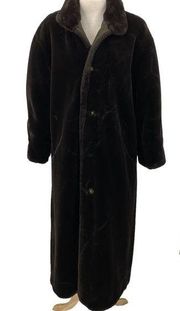 Vintage 90s Reversible Faux Fur Coat Buttons Down Mockneck Green Brown Size XXL