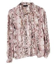 NWT T Tahari Snakeskin Print Long Sleeve Semi-Sheer Buttondown Top Size Small S