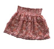 Ever After Mauve Floral Paisley Print Tiered Ruffle Stretchy Mini Skirt Medium
