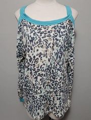 143 Story by Line Up leopard knit cold shoulder top size medium