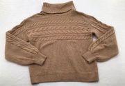 Charter Club Womens Large Sweater Camel Cable Knit Chunky Turtle Cowl Neck