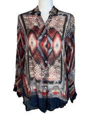 ZARA Aztec Western Pattern Lightweight Long Sleeve Button Down Top Size M