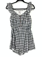 Sabo Skirt Womens Sz M Gingham Button Front Off Shoulder Romper Black White NEW