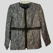 ETCETERA Tweed Zip Front Fringe Detailed Jacket Size 4