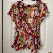 East 5th Petite Side Tie Floral Pattern Polyester Blouse Size PXL