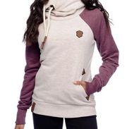 Naketano Womens So Ein Otto II Pullover Fleece Hoodie Size S Oatmeal Bordeaux