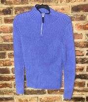 Gap Blue Ribbed Knit Quarter Zip Pullover Mock Neck Sweater Women's Size Large