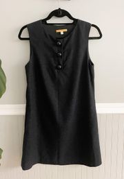 Wool Blend Navy Blue Shift Dress with Large Buttons Sleeveless