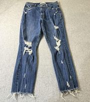 Abercrombie Fitch Womens Jeans Size 6 Mom Jean High Rise Distressed Raw Hem