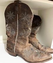 Shyanne Womens Daisy Mae Brown Floral Leather Mid Calf Western Boots Size 10