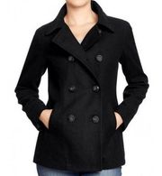 Old Navy Wool Blend Coat Womens SMALL Black Double Breasted Lined Winter Jacket