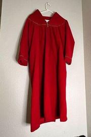 Vanity Fair Robe Womens Medium Red Fleece Black Gold Cord Zip Quilted  S