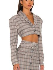 NWT For Love and Lemons Kym Crop Blazer in Plaid Gray