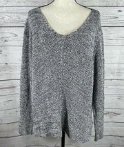 Style & Co 2X-Large Sweater Long Sleeve Stretch V-Neck Hi-Low Marled Gray Black