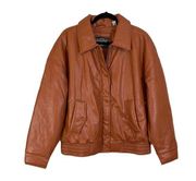 LEVI STRAUSS & CO Women Brown Faux Leather Collar Zip Snap Blouson Jacket XL NWT