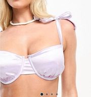 ASOS DESIGN Fuller Bust underwired tie shoulder bikini top in lilac glass